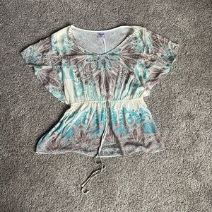 Wrangler Multicolor Paisley Babydoll Blouse Size L Tie Waist Women’s Boho Top